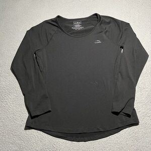 LL Bean Top Womens Medium Black Base Layer Crew Neck Pullover Stretch 501590